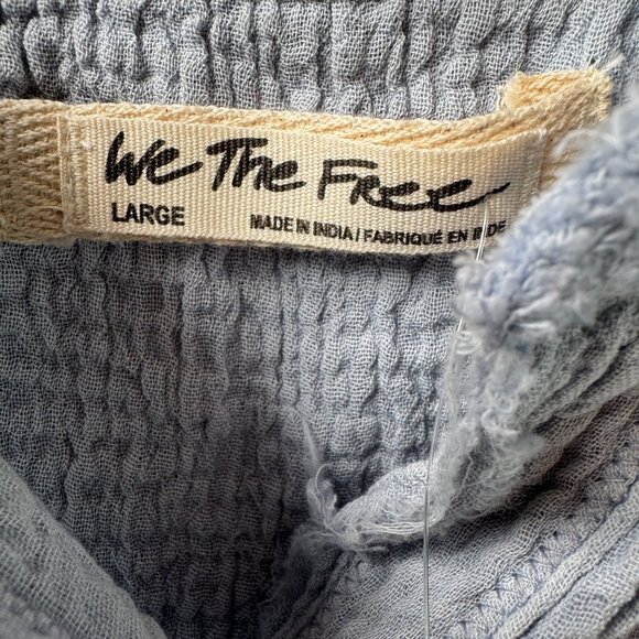 NWT Free People Blue Gauzy Lucy Cotton Button-Front Swing Blouse - Women's Large - Picture 3 of 12